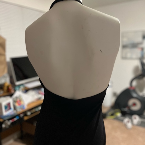 Black Market black halter asymmetric fringe hem lined party evening dress size 6 - Picture 6 of 11